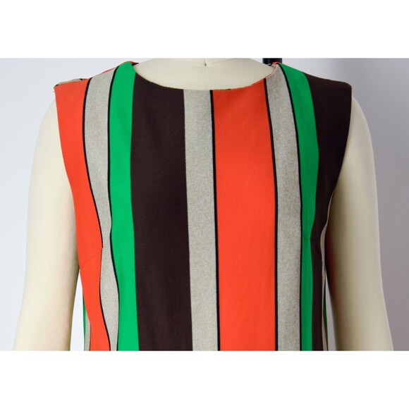 1960s Striped Shift Dress Size Medium Large 60s Mod Dress Wide Stripe Dress - Picture 7 of 9